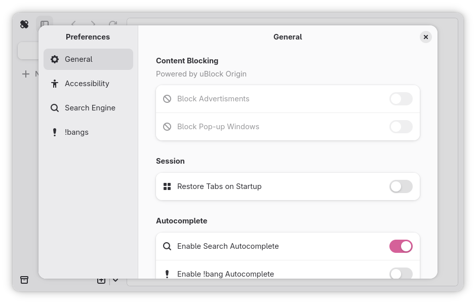 Preferences dialog